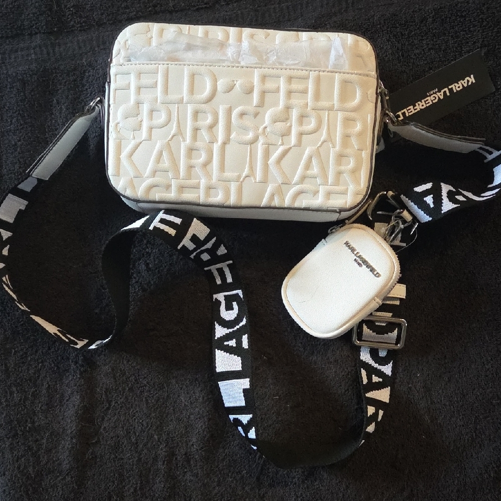 Karl Lagerfeld Cream Embossed Crossbody Bag
